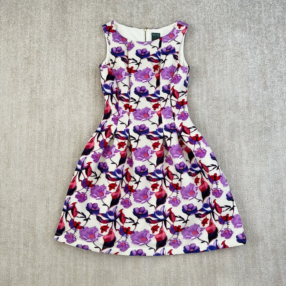 Gabby Skye White Floral Sleeveless Fit and Flare Cocktail Party Mini Dress 4